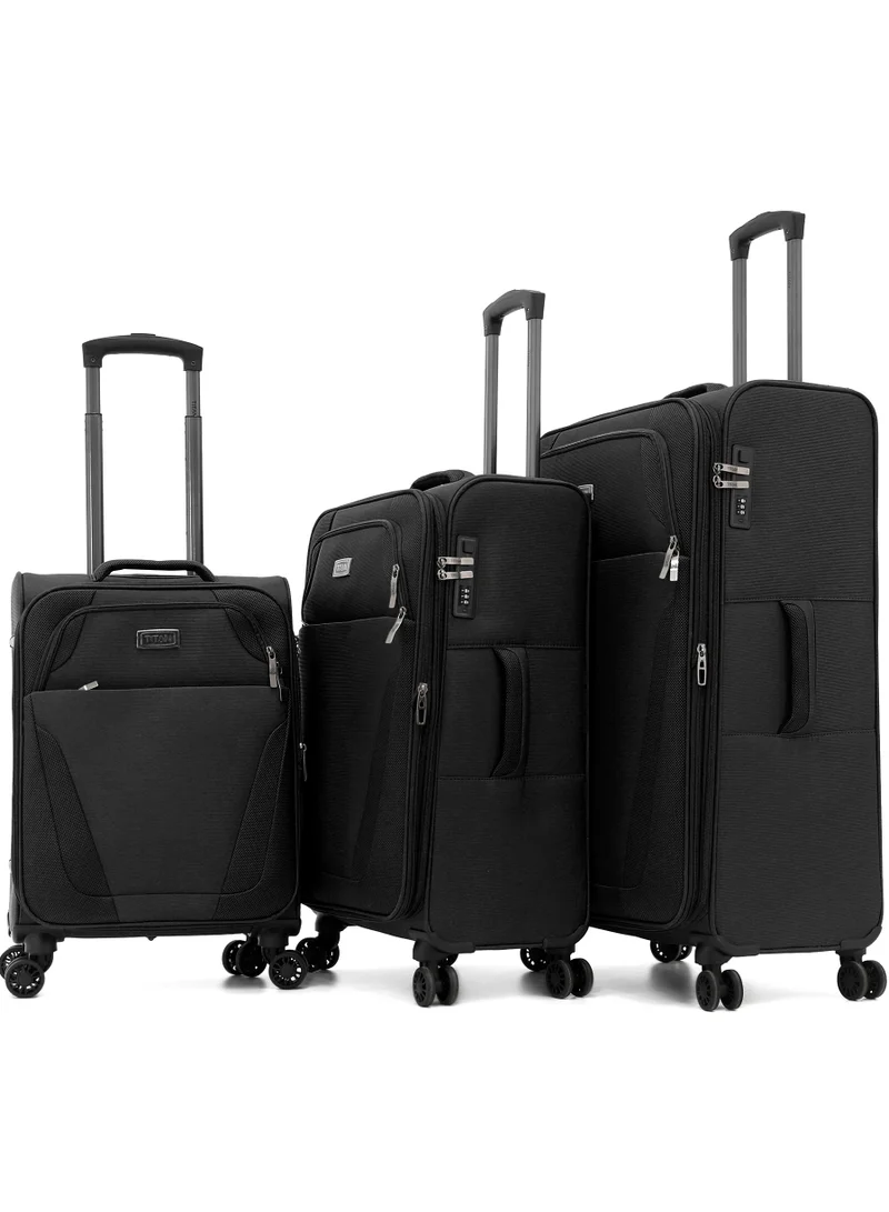 تيتان TITAN 3-Piece Soft Trolley Luggage Set,TSA Lock, Double Spinner Wheels, (BLACK)